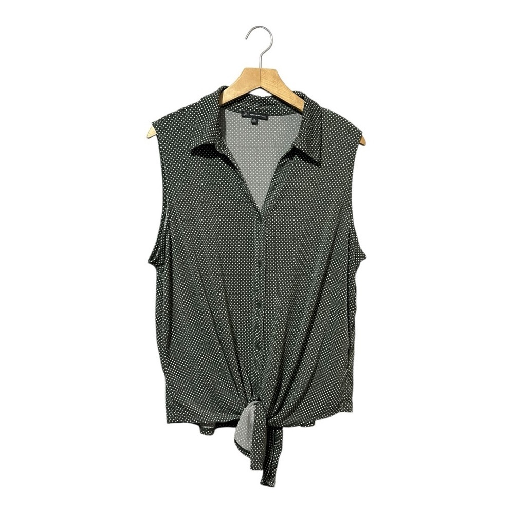 Adrianna Papell Polka Dot Blouse Tie Front Womens Size XL Green White Sleeveless